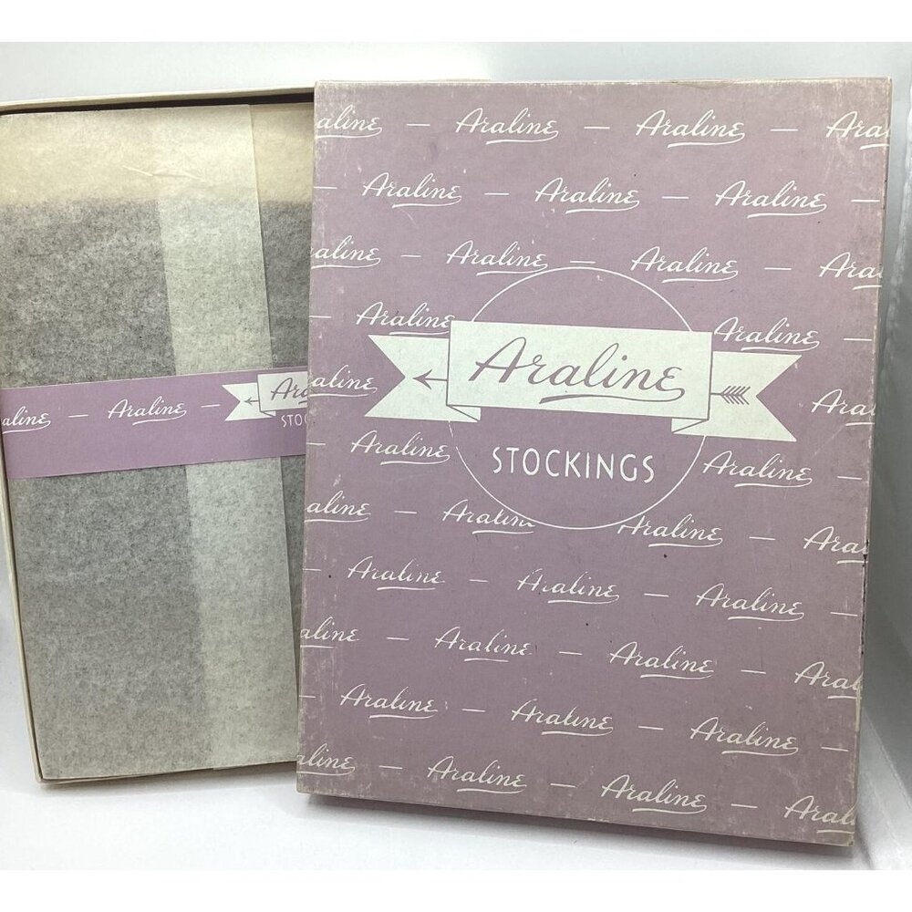 1960s Araline Seamless Mesh Nylon Garter Stockings-5 Pr French Grey NOS RARE